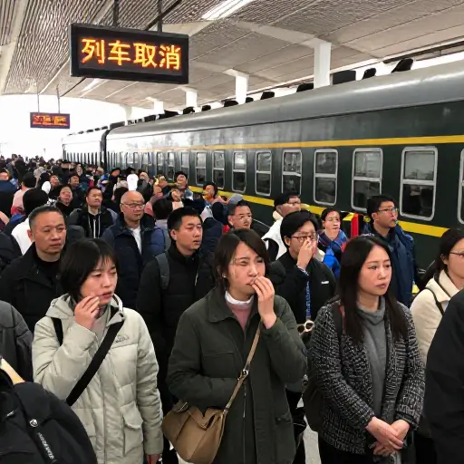 很不幸，火车被取消了，导致数百名乘客滞留。