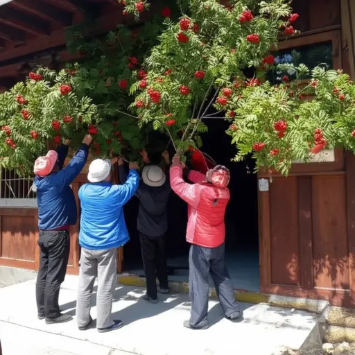 村民们在门口挂上花楸树枝以求平安。