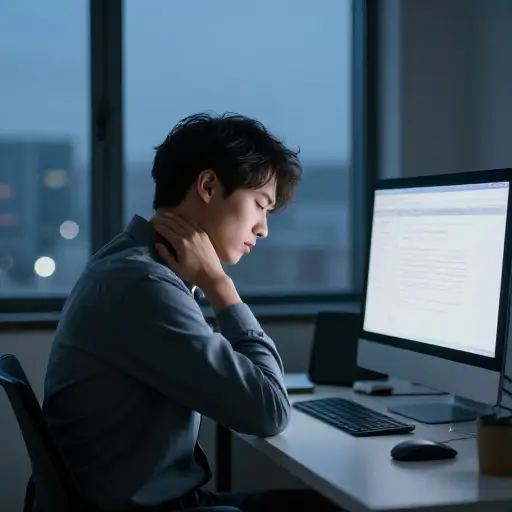 在电脑前坐了一整天后，我的脖子疼得要命。