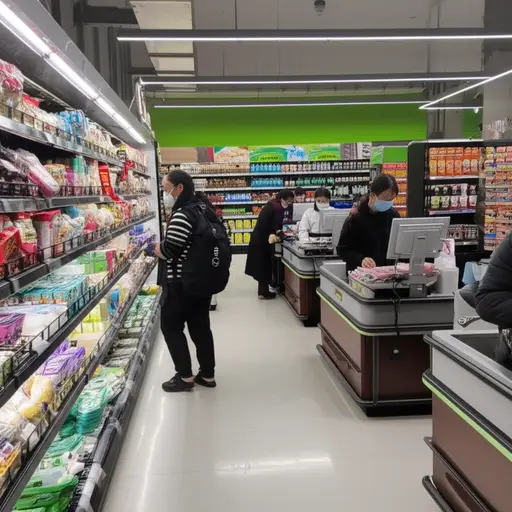 疫情期间，大家都戴着口罩去超市购物。