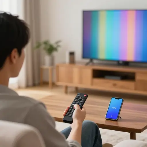 你打电话来的时候，我正在客厅看电视呢。
