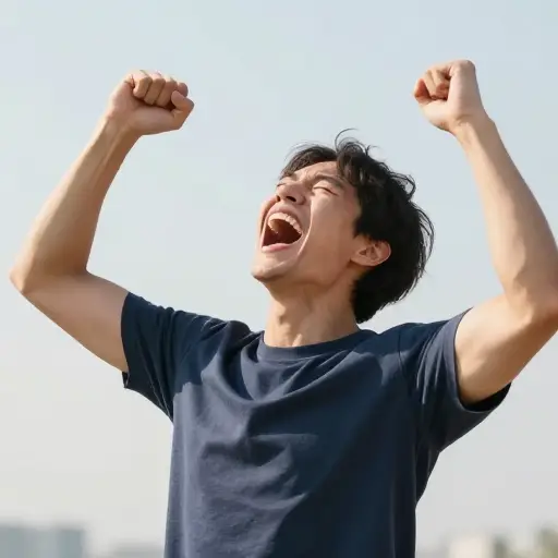 他听到好消息时发出一声嚎叫。