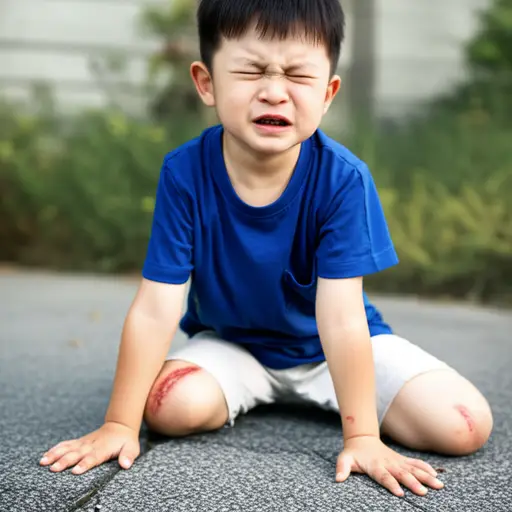 他摔倒了，膝盖和手肘都擦伤了。