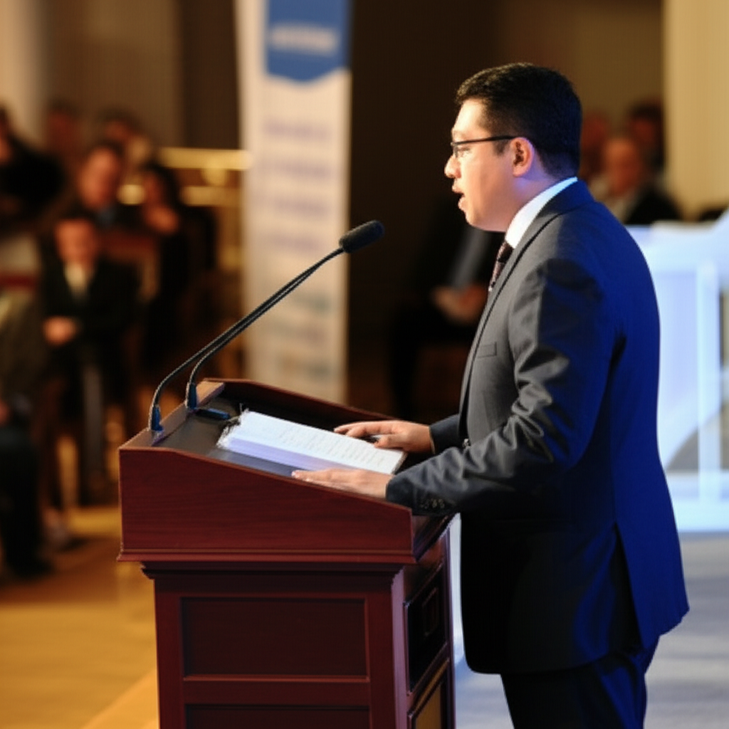他的演讲很精彩。
