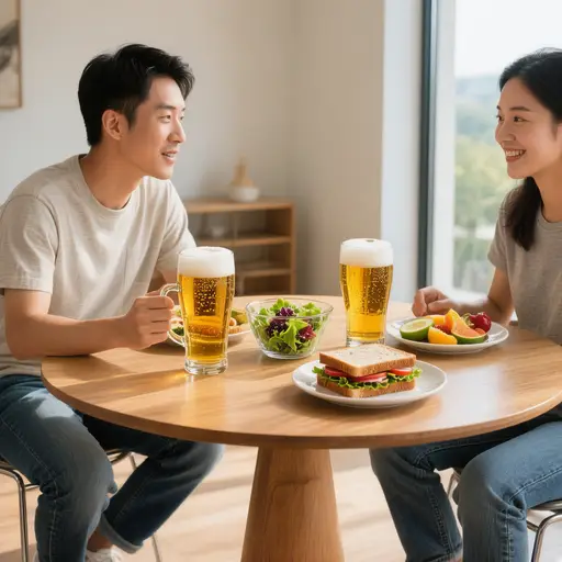 很多人午餐时喜欢喝无酒精啤酒。