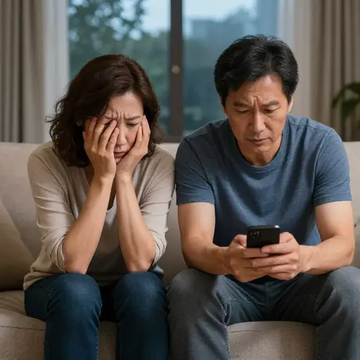 焦虑的父母焦急地等待他们失踪孩子的消息。