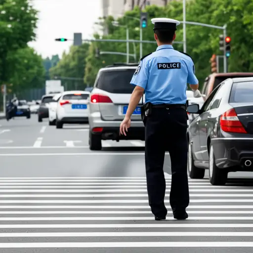 警察指挥交通往另一个方向行驶。