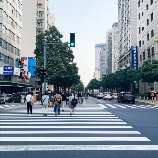 交通灯变绿了，我们可以过马路了。
