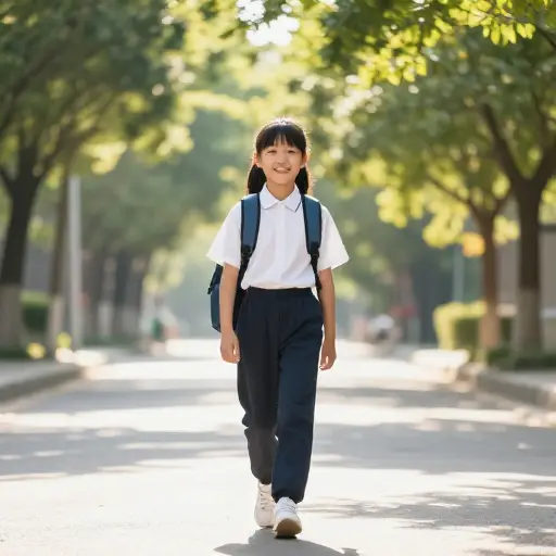 我喜欢步行上学。