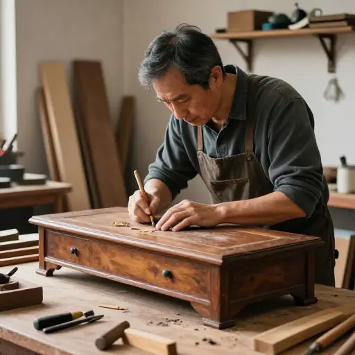 他修复古董家具。