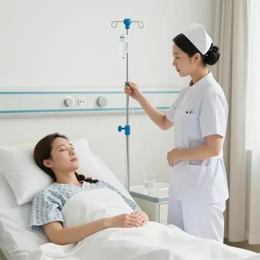 手术后，护士通过静脉滴注给予了一剂温和的镇痛药。