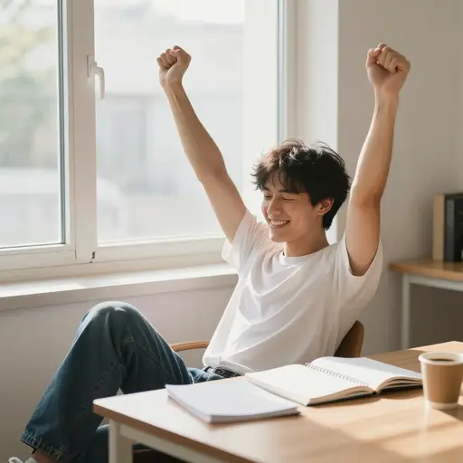 通过持续的努力，他实现了全年的所有学习目标。