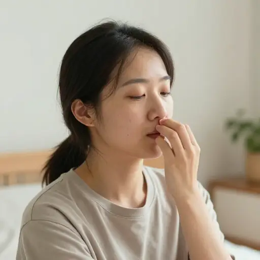 用鼻子慢慢吸气。