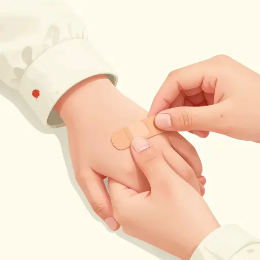 她的衣服因伤口而沾满了血。