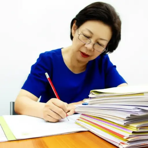 老师正在批改我们的期中考试卷。