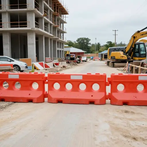 为确保安全，他们用路障封锁了建筑工地。