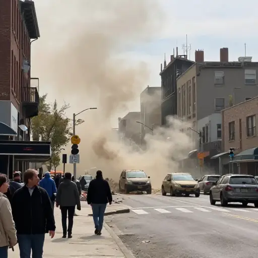 爆破装药产生了强烈的震动，几个街区之外都能感觉到。