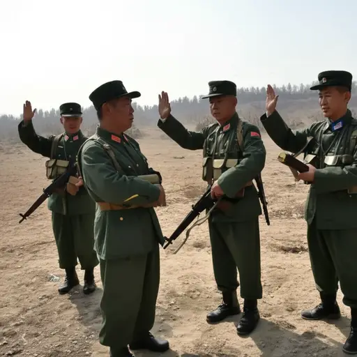 士兵们解除了敌人的武装。