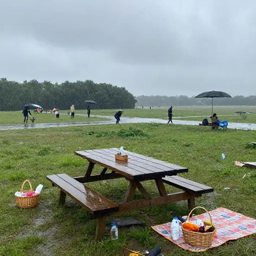 由于突然的暴雨，野餐被取消了。