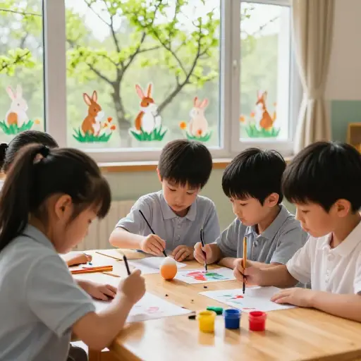 孩子们在学校画了一个复活节彩蛋。