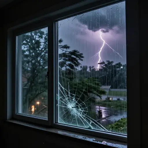 暴风雨中好几扇窗户被打破了。