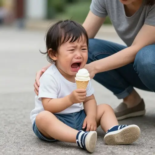孩子因为不能吃冰淇淋而大发脾气。