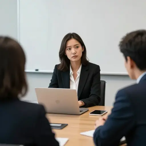 当他打断会议时，她向他投去一个冰冷的凝视。