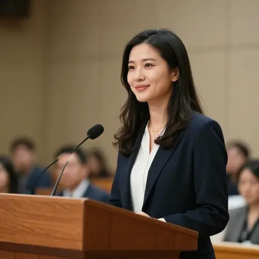 演讲结束后，她感觉自信多了。
