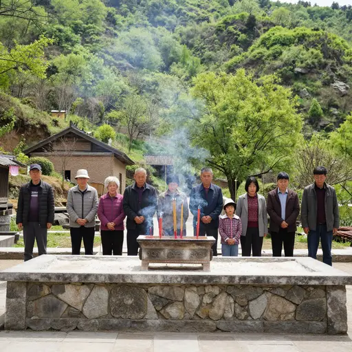 这家人每年春天都会聚集在山坡上的祠堂祭拜祖先。