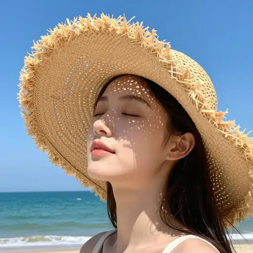 她戴了顶帽子来遮挡阳光，避免晒到脸。