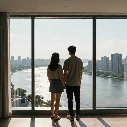 他们的新公寓能看到极好的河景。