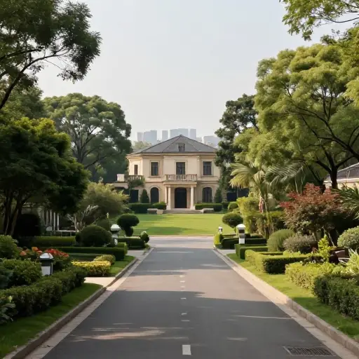 城里许多富裕家庭在郊区拥有一座宽敞的宅邸。