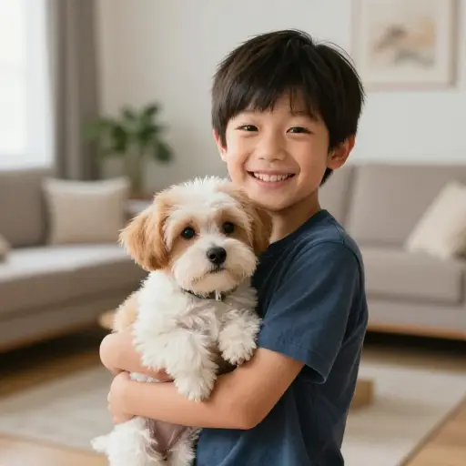 他一直想要一只狗，所以他父母给他买了一只小狗。