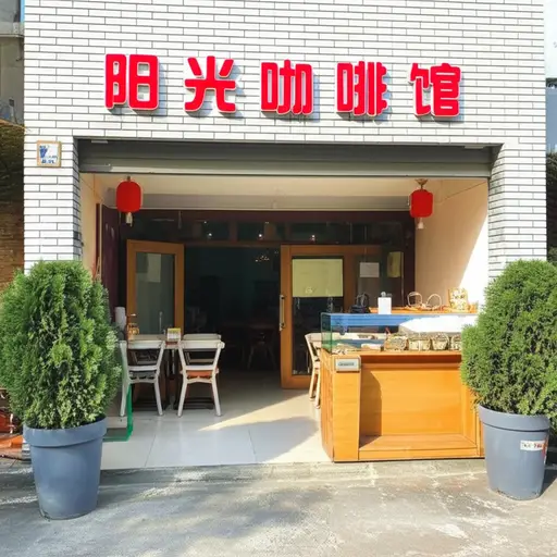 他们给新开的小店取名为'阳光咖啡馆'。