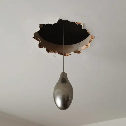 它突破了天花板，露出了一个奇怪的物体。