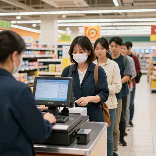 很多顾客在我后面排起了队。