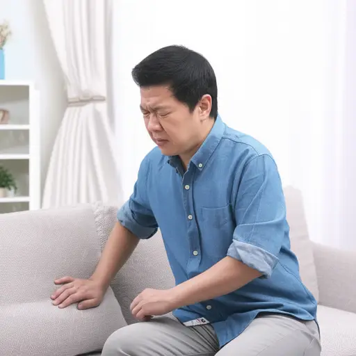 他痛苦地呻吟着从沙发上站起来。