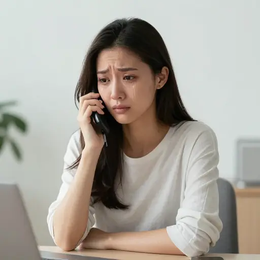 她放下电话，突然哭了起来。