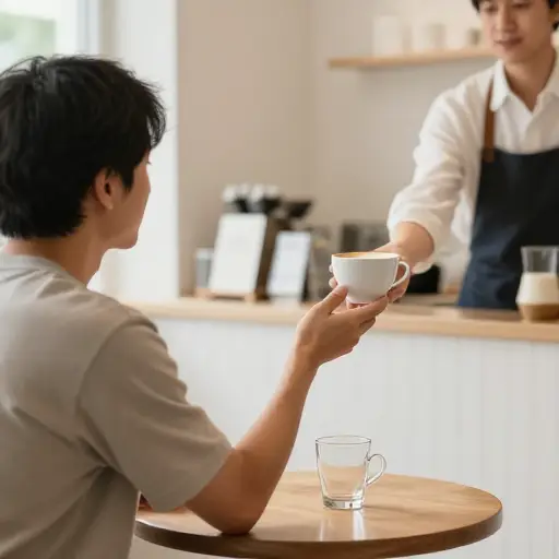 他喝完第一杯咖啡，又点了一杯。
