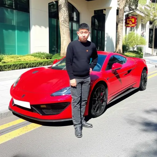 他拥有一辆红色的跑车。