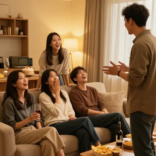 他在聚会上讲了一个出乎意料的有趣故事。
