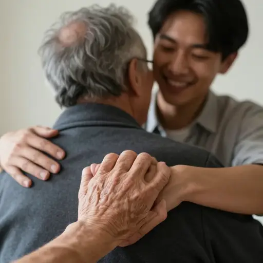 我渴望抓住他布满皱纹的手，给他一个拥抱。