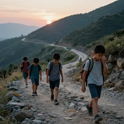 漫长而艰辛的旅程让孩子们精疲力尽。