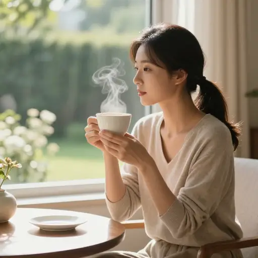 一杯热茶可以缓解她的焦虑情绪。