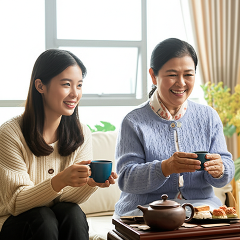 她喜欢喝茶，就像她妈妈一样。