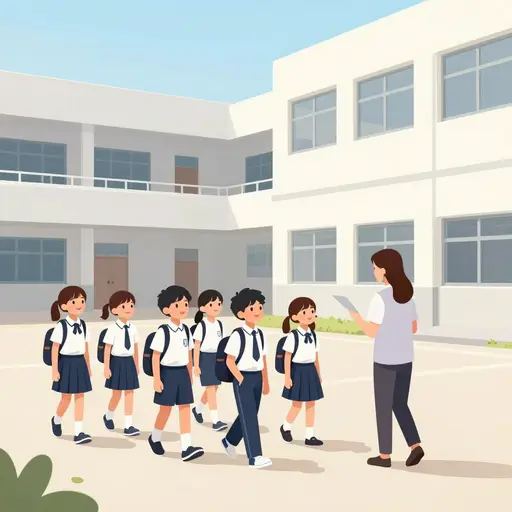 一群学生正在参观我们的学校。