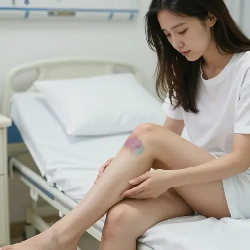 事故后，她腿上有多处割伤和淤青。
