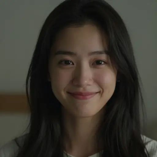 她脸上带着永恒的微笑，但似乎很脆弱。