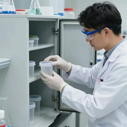 化学家把爆炸材料小心地存放在一个安全的容器里。