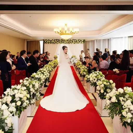 在婚礼上，新娘穿白色婚纱是习俗。